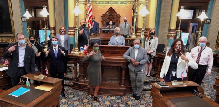 Hard at work with my Democratic Caucus colleagues in the Michigan Senate chamber.