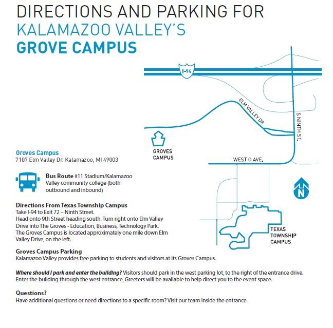 Directions and Parking for Kalamazoo Valley's Grove Campus